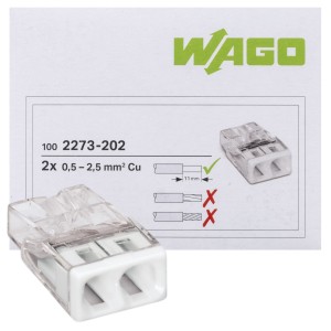 WAGO 2273-202 SZYBKOZŁĄCZKA PUSH WIRE 2x0,5-2,5mm2 100 szt.