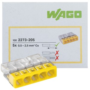 WAGO 2273-205 SZYBKOZŁĄCZKA PUSH WIRE 5x0,5-2,5mm2 100 szt.