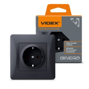 VIDEX VF-BNSK1G-BG Gniazdo elektryczne pojedyncze schuko BINERA 250V 16A IP20 czarny grafit