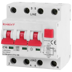 E.NEXT p0720021 Wyłącznik różnicowoprądowy z członem PRO 4P C 16A 100mA 6kA TYP A