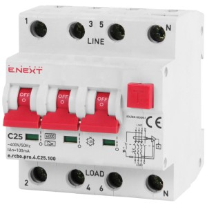 E.NEXT p0720022 Wyłącznik różnicowoprądowy z członem PRO 4P C 25A 100mA 6kA TYP A