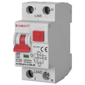E.NEXT p0720027 Wyłącznik różnicowoprądowy z członem PRO 2P C 20A 30mA 6kA TYP A